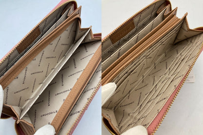 CROCODILE クロコダイル 南天＆福寿草 型押し ラウンドファスナー 長財布 中古 D4