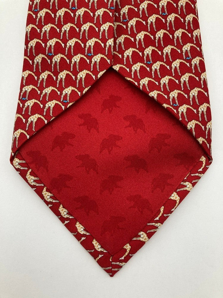 HUNTING WORLD ハンティングワールド キリン柄 ネクタイ シルク100％ 中古 D4