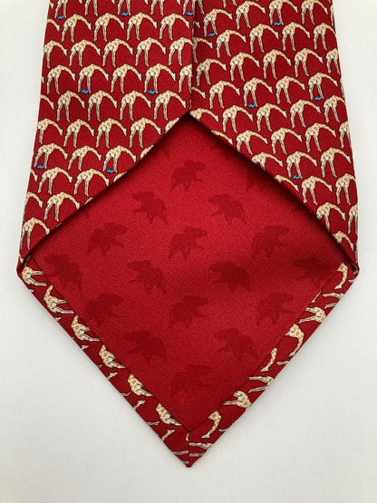 HUNTING WORLD ハンティングワールド キリン柄 ネクタイ シルク100％ 中古 D4