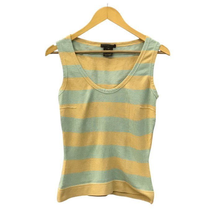 LOUIS VUITTON ルイヴィトン タンクトップ レディース カシミヤ/コットン 綿 ボーダー ニット グリーン/オレンジ Mサイズ 中古 T1