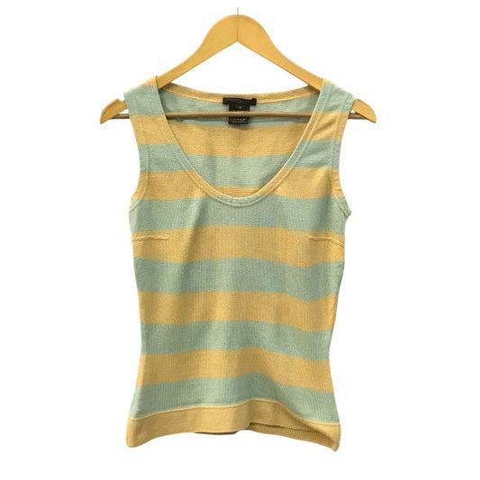 LOUIS VUITTON ルイヴィトン タンクトップ レディース カシミヤ/コットン 綿 ボーダー ニット グリーン/オレンジ Mサイズ 中古 T1
