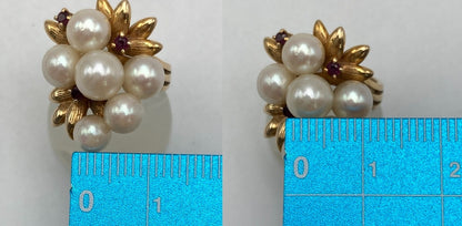 田崎真珠/TASAKI K18 パール4.5-6.0mm 赤石 リング 8号 中古 D4