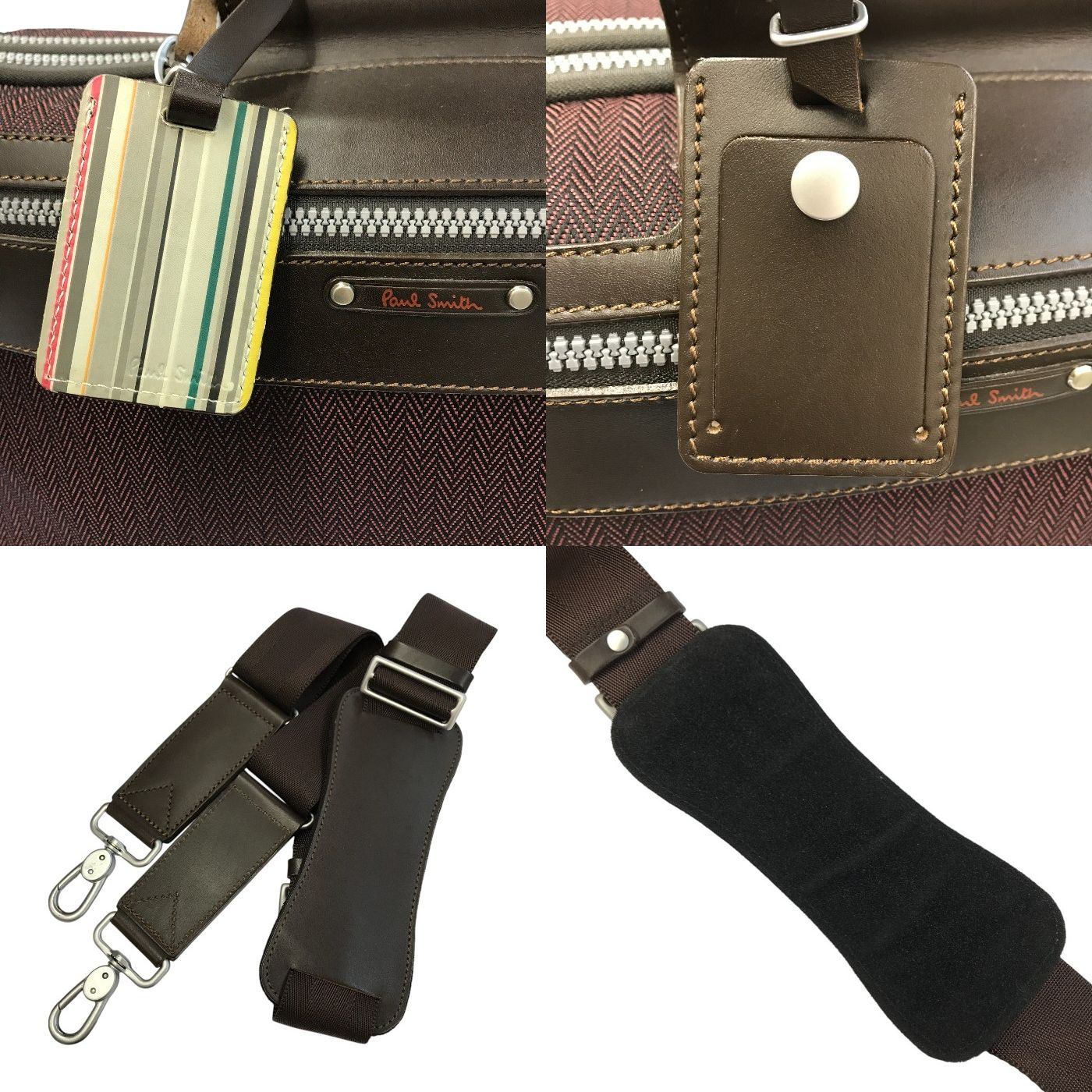 Paul Smith ポールスミス ブリーフケース メンズ ショルダーバッグ ビジネス ACE製 ヘリンボーン 大容量 レッド系 中古 T1