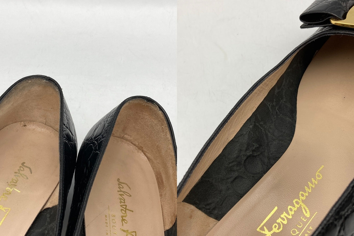 Salvatore Ferragamo サルヴァトーレフェラガモ ヴァラリボン 型押しレザー パンプス サイズ8(約25.5cm) 中古 D4