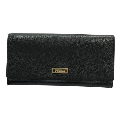 FURLA フルラ RITZY 長財布 レディース シボレザー 二つ折り フラップ ホック ネロ/ブラック PU35RZY 中古 T1