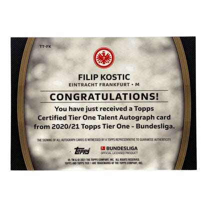 TOPPS サッカーカード TIER ONE FILIP KOSTIC FRANKFURT 094/100 #TT-FK 中古 IT2