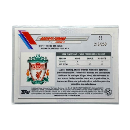 TOPPS サッカーカード CHROME ROBERTO FIRMINO LIVERPOOL /250 #33 中古 IT2
