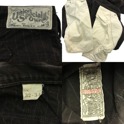 FREEWHEELERS フリーホイーラーズ ワークパンツ メンズ ストライプ UNION SPECIAL OVERALLS ブラウン 32-34サイズ 中古 T1