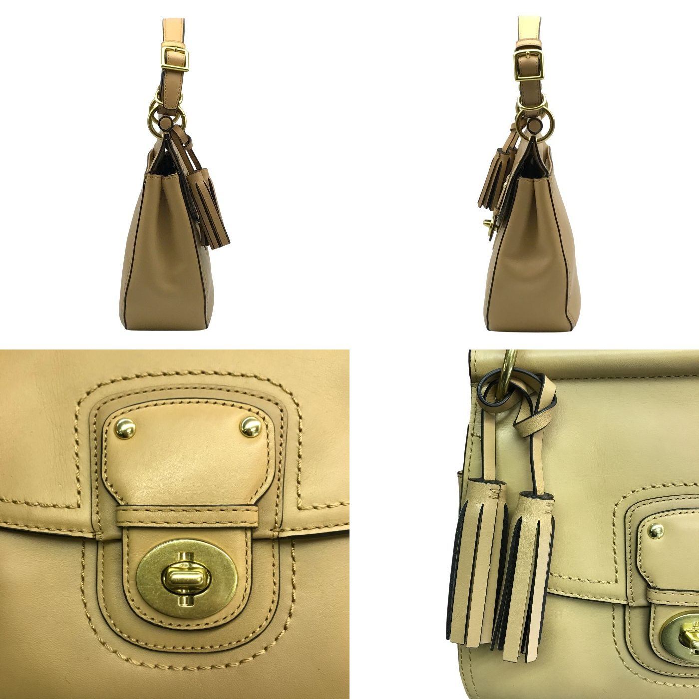 COACH コーチ ハンドバッグ レディース レザー 2way 斜め掛け ショルダー ターンロック ベージュ 22382 中古 T1