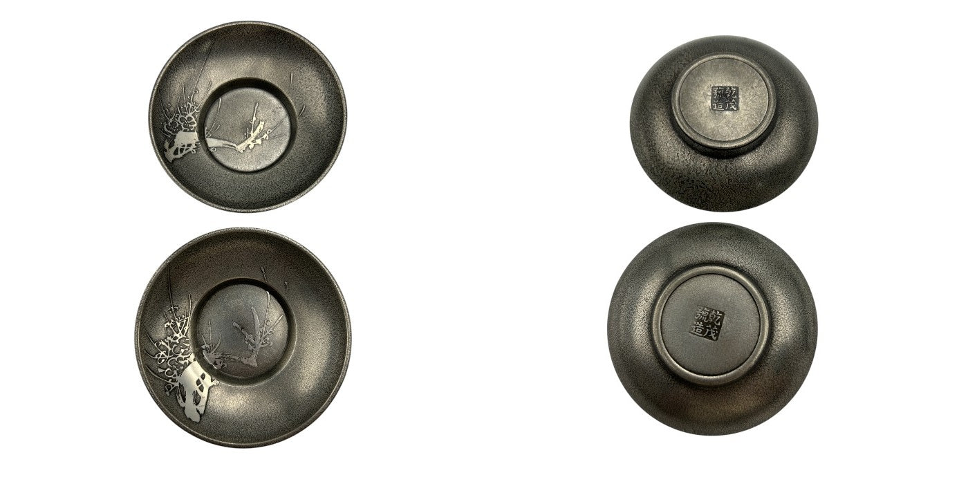 錫 茶台 松竹梅菊蘭 10客セット 茶托 和食器 中古 W４