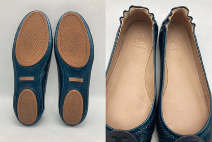 TORY BURCH トリーバーチ ミニー トラベル バレエ フラットシューズ スムースメタリック サイズ6.5M 中古 D4