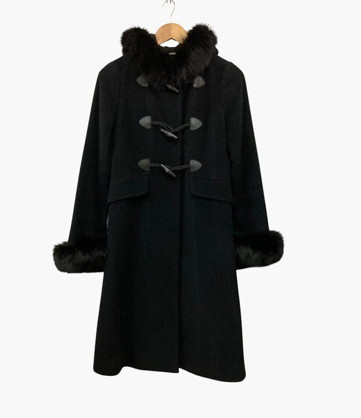 Harrods ハロッズ アンゴラ混 フォックスファー ダッフルコート 15505061 サイズ1 ブラック 中古 D4