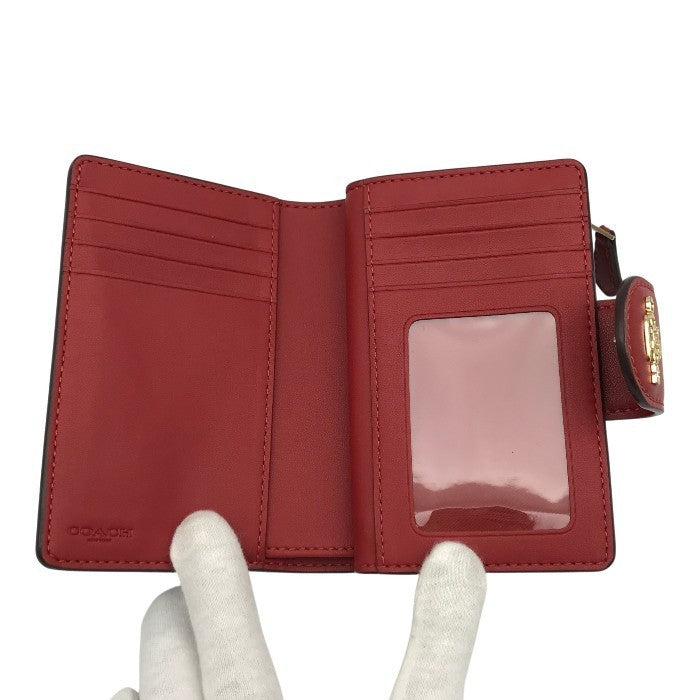 COACH コーチ シグネチャー 財布 レディース 2つ折り PVC コーテッドキャンバス パスケース ブラウン/レッド CW786 中古 T1