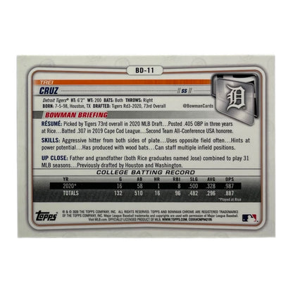 TOPPS MLBカード BOWMAN CHROME 1ST TREI CRUZ DETROIT TIGERS #BD-11 中古 IT2