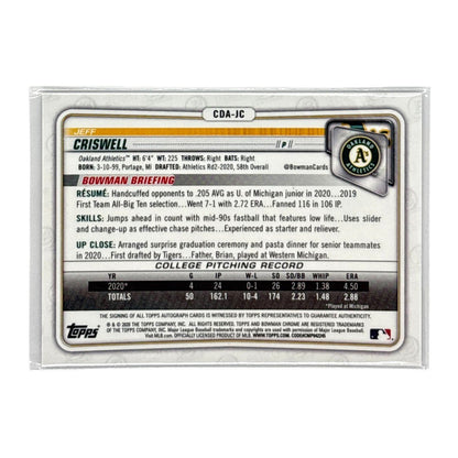 TOPPS MLBカード BOWMAN CHROME 1ST JEFF CRISWELL OAKLAND ATHLETICS /250 #CDA-JC 中古 IT1
