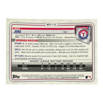 TOPPS MLBカード BOWMAN CHROME JOSH JUNG TEXAS RANGERS #BCP-113 中古 IT2
