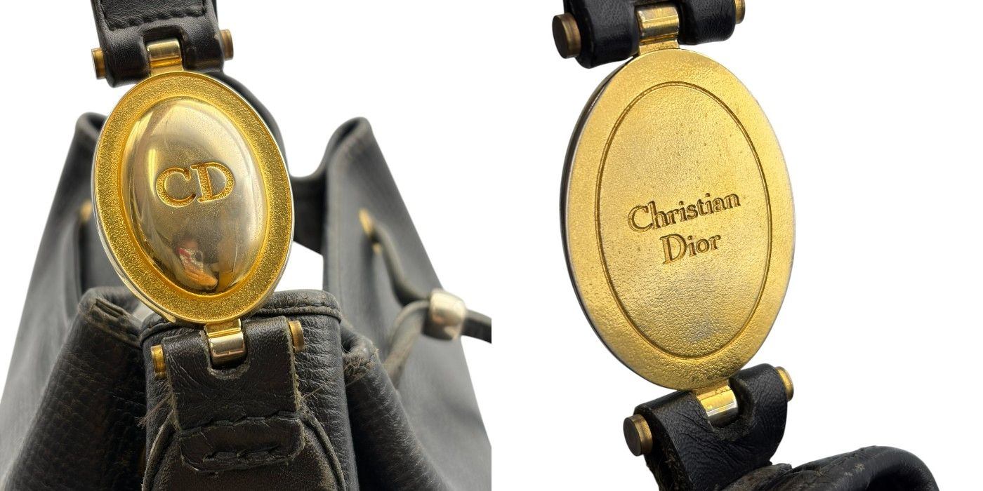 Christian Dior クリスチャン ディオール レザー 巾着 バッグ ショルダー 鞄 レディース ブランド おしゃれ ブラック 中古 W1