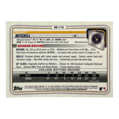 TOPPS MLBカード BOWMAN CHROME 1ST GARRETT MITCHELL MILWAUKEE BREWERS #BD-118 中古 IT2