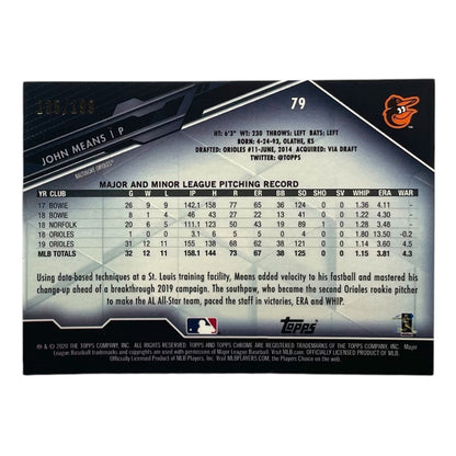 TOPPS MLBカード CHROME JOHN MEANS BALTIMORE ORIOLES /199 #79 中古 IT2