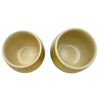 未使用品 九谷玉峰 吉田屋 花鳥 夫婦湯呑 ペア セット 蓋付 花 鳥 中古 W４
