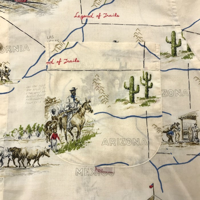 Papas パパス シャツ メンズ 柄シャツ 長袖 ベージュ 48 Mサイズ 中古 N1