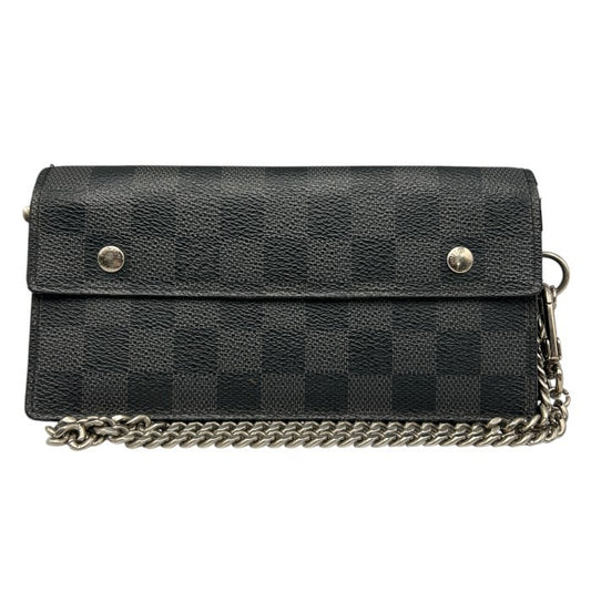 LOUIS VUITTON ルイヴィトン ダミエグラフィット ポルトフォイユ アコルディオン N60023 ブランド ブラック 財布 チェーン付 メンズ 中古 W４