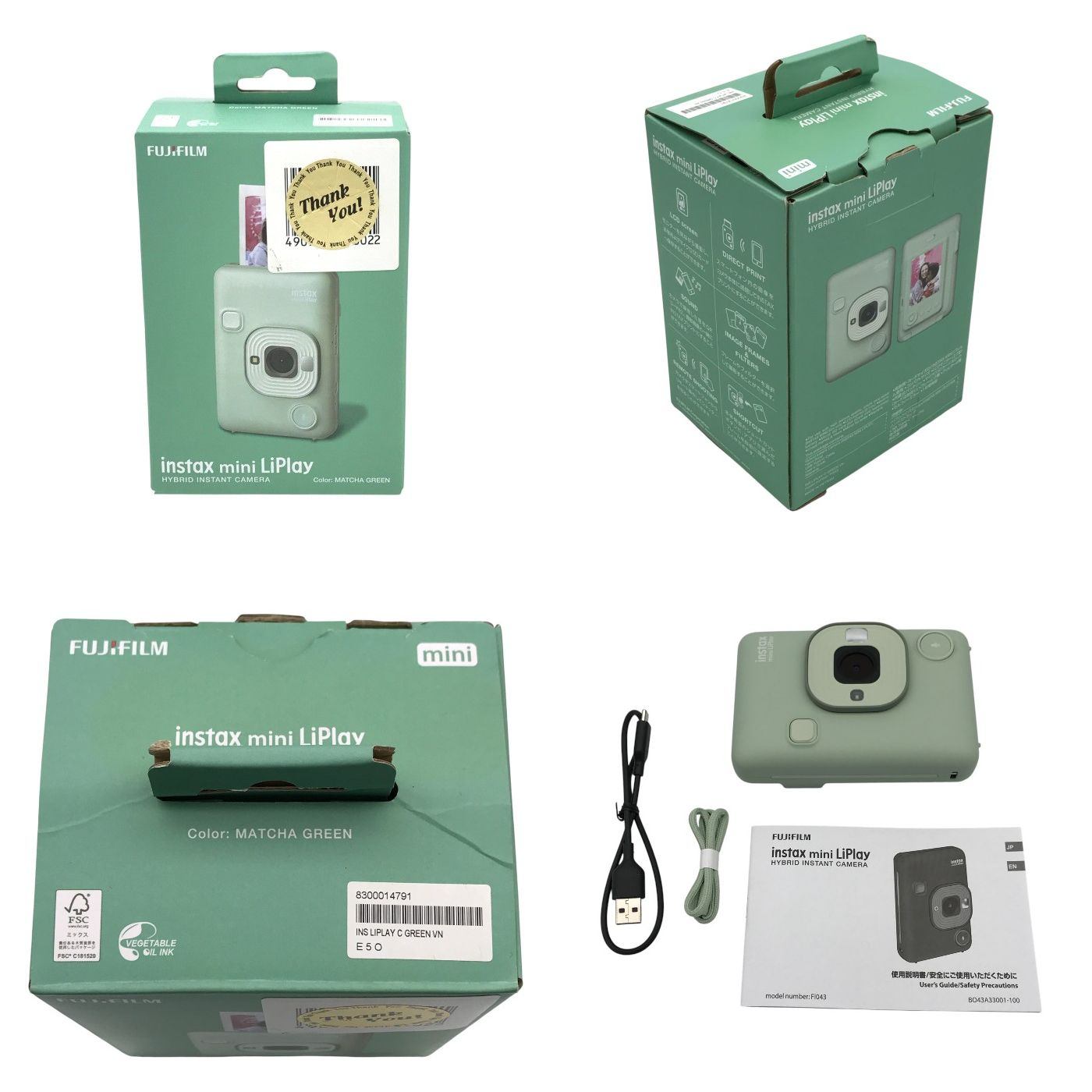 FUJIFILM instax mini LiPlay チェキ ハイブリッドインスタントカメラ MATCHA GREEN スマホプリンター 1台2役 INS LIPLAY C GREEN VN 中古 T1