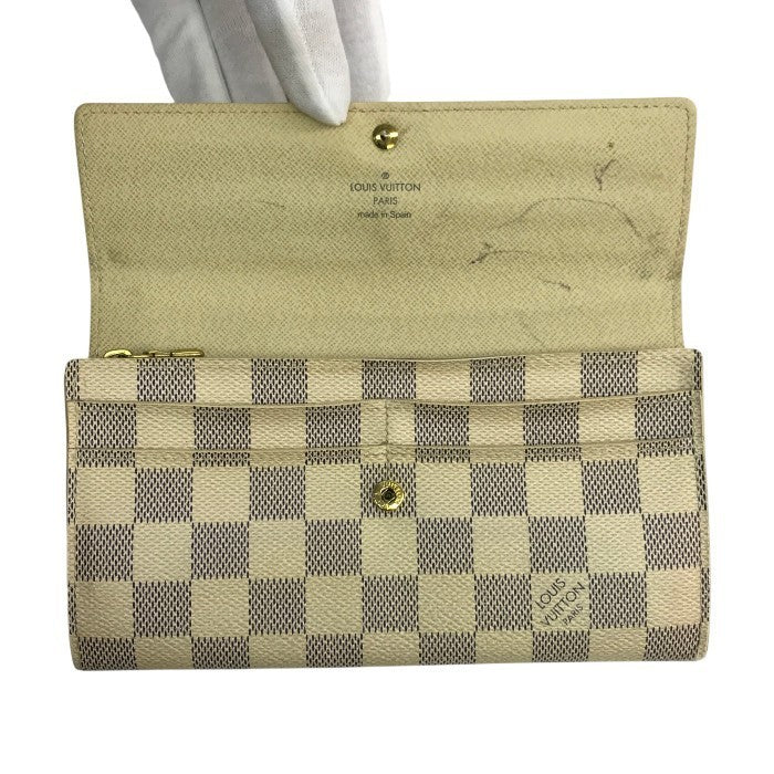 LOUIS VUITTON ルイヴィトン ダミエ アズール  ポルトフォイユサラ 長財布 ユニセックス 2つ折り 旧型 ホワイト N61735 中古 T1