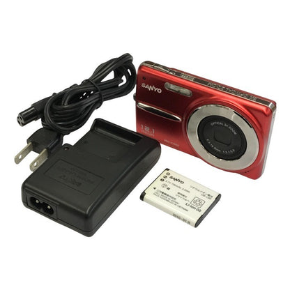 SANYO サンヨー デジタルカメラ レッド 手ぶれ補正 コンパクト スリム DSC-X1260-R 中古 T1