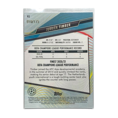 TOPPS サッカーカード FINEST JURRIEN TIMBER AJAX /175 #92 中古 IT2