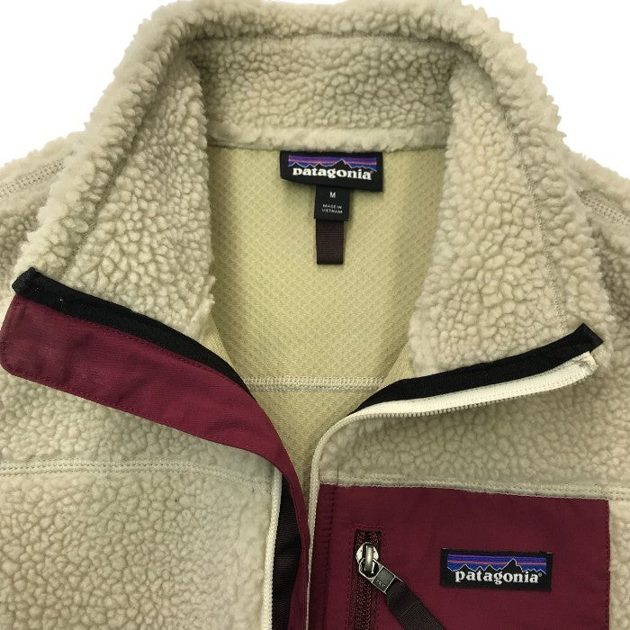patagonia パタゴニア ウィメンズ クラシック レトロX ベスト レディース フリース 防風 定番 ベージュ/レッド Mサイズ 23083 中古 T1
