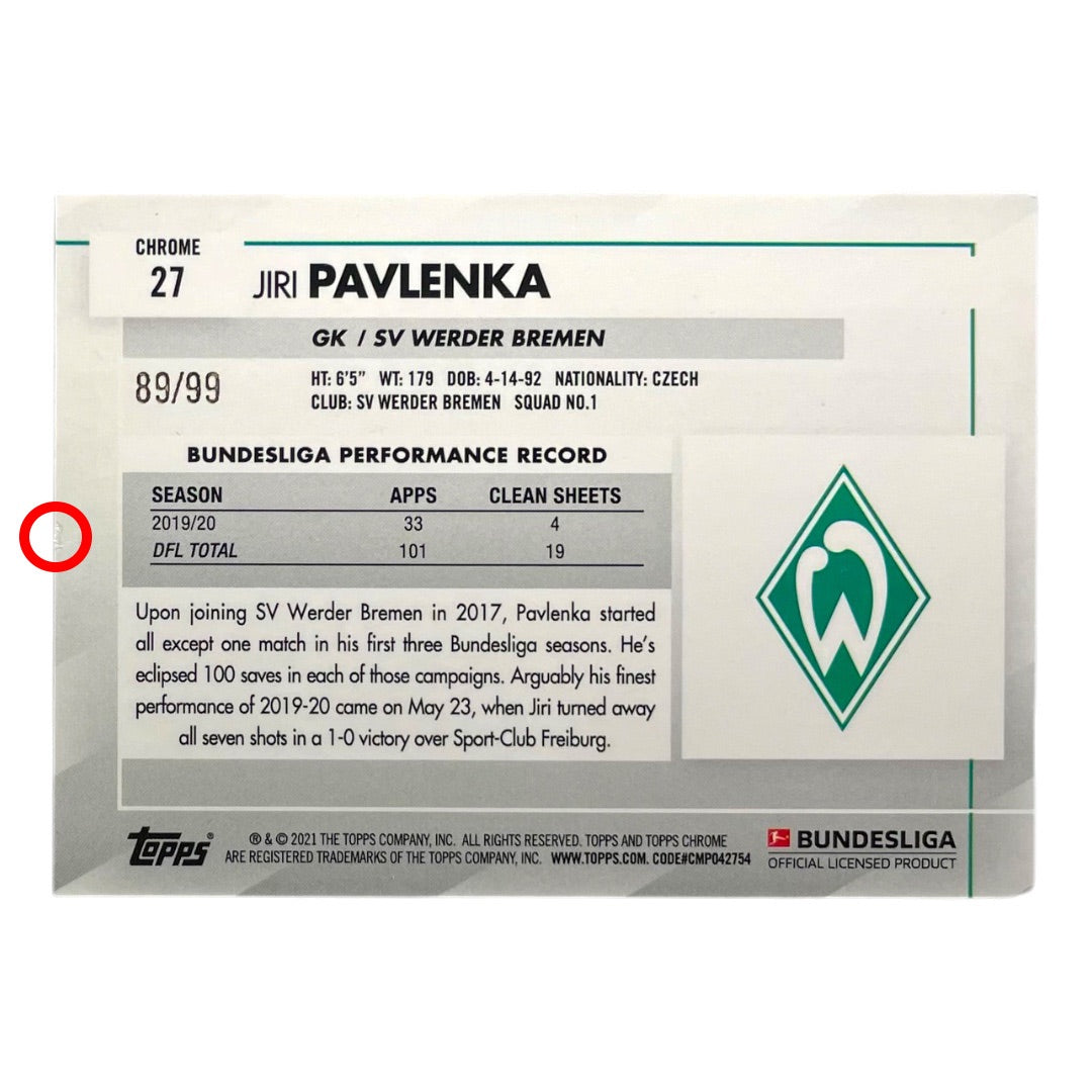 TOPPS サッカーカード CHROME JIRI PAVLENKA WERDER BREMEN /99 #27 中古 IT2
