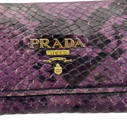 PRADA プラダ パイソン調 6連 キーケース ブランド レディース レザー パープル ブラック 中古 W４
