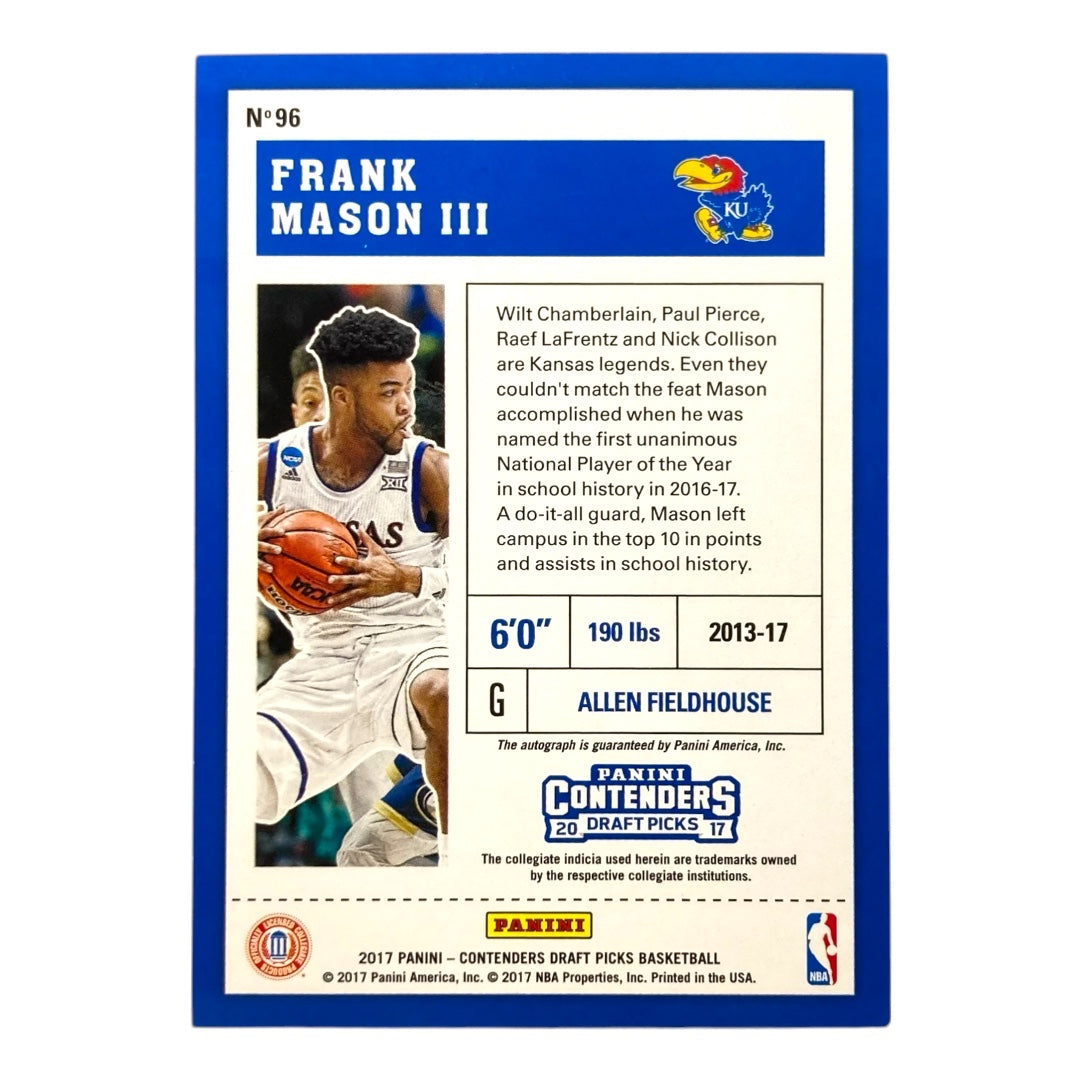 PANINI NBAカード CONTENDERS DRAFT PICKS FRANK MASON III KANSAS JAYHAWKS #96 中古 IT2