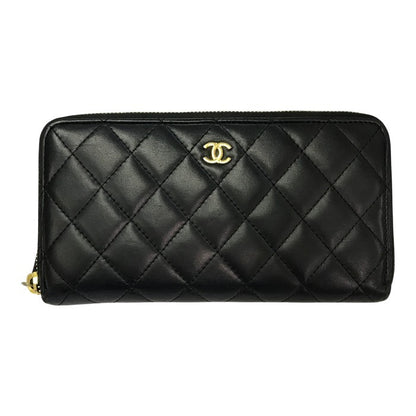 CHANEL シャネル マトラッセ 長財布 レディース ラウンドジップ ファスナー ココマーク キルティング ダイヤモンドステッチ ブラック 中古 T1