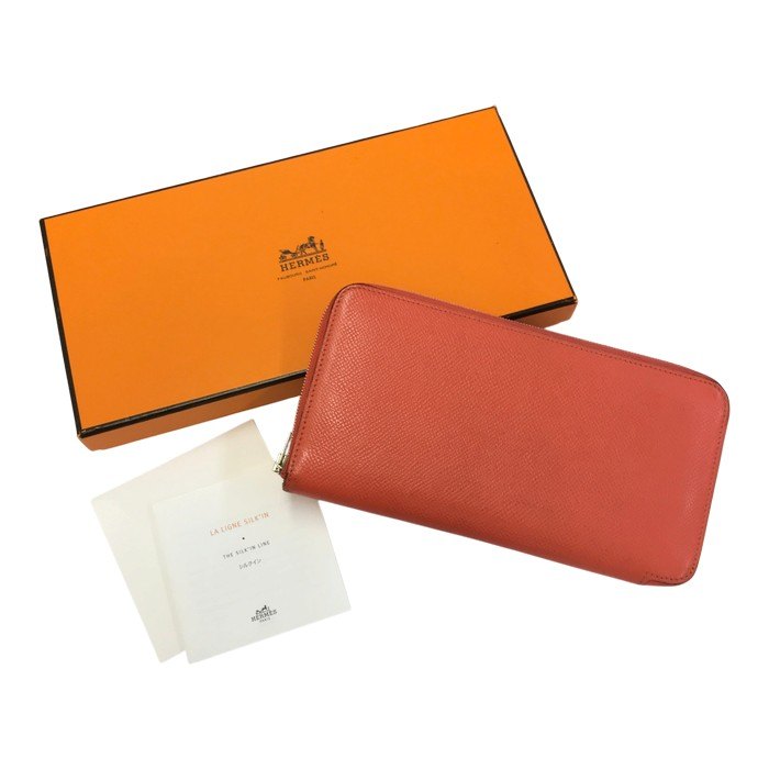 HERMES エルメス アザップロング シルクイン 長財布 レディース ラウンドジップ ファスナー スカーフ柄 ピンク/マルチカラー 中古 T1