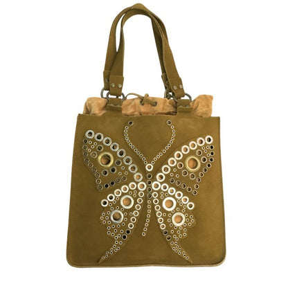 DOLCE&GABBANA ドルチェ&ガッバーナ トートバッグ レディース スウェードレザー ハトメ 蝶々 バタフライ フリンジ ショルダーバッグ ブラウン 中古 T1