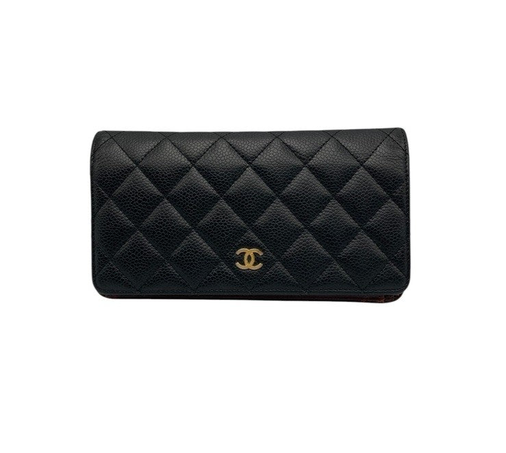CHANEL シャネル マトラッセ タイムレスクラシック フラップ ロングウォレット ２つ折り長財布 キャビアスキン ブラック 中古 D4
