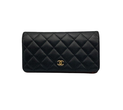 CHANEL シャネル マトラッセ タイムレスクラシック フラップ ロングウォレット ２つ折り長財布 キャビアスキン ブラック 中古 D4