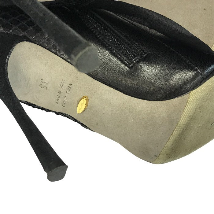 Sergio Rossi セルジオロッシ ショートブーツ レディース レザー スムース/スウェード/パイソン ハイヒール ブラック 中古 T1