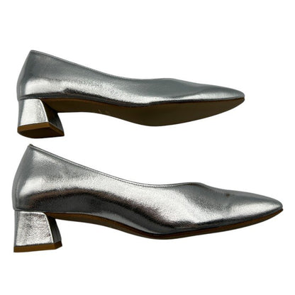 LETALON ルタロン スクエアVカット 4cm パンプス 24.5cm シルバー 靴 シューズ レディース ヒール 中古 W４