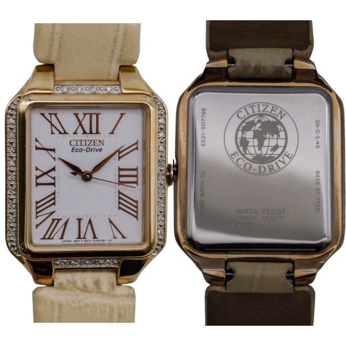 CITIZEN Eco-Drive レディース アナログ ソーラー 腕時計 レザー E031-S117798 中古 a1