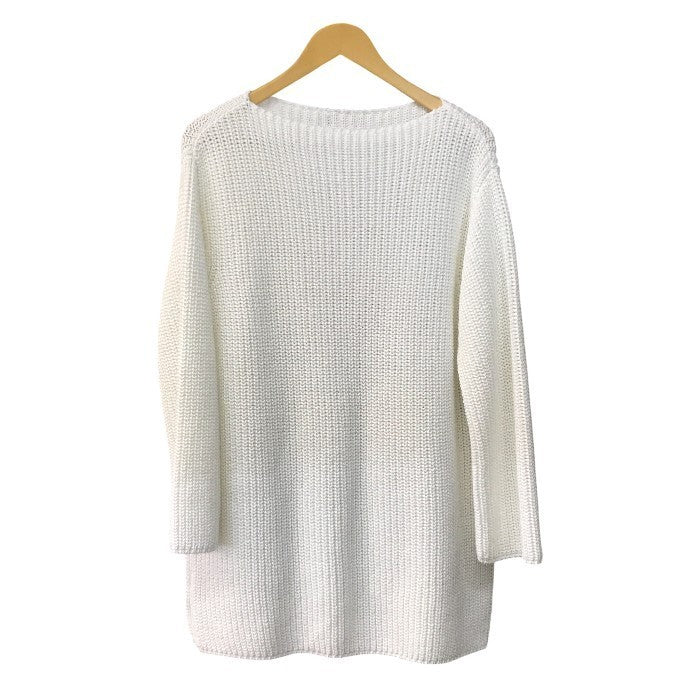 FERRAGAMO フェラガモ ニットトップス レディース 春 コットン サイドカット スリット ボートネック チュニック ホワイト XSサイズ 中古 T1