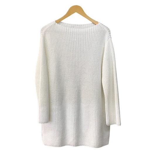 FERRAGAMO フェラガモ ニットトップス レディース 春 コットン サイドカット スリット ボートネック チュニック ホワイト XSサイズ 中古 T1