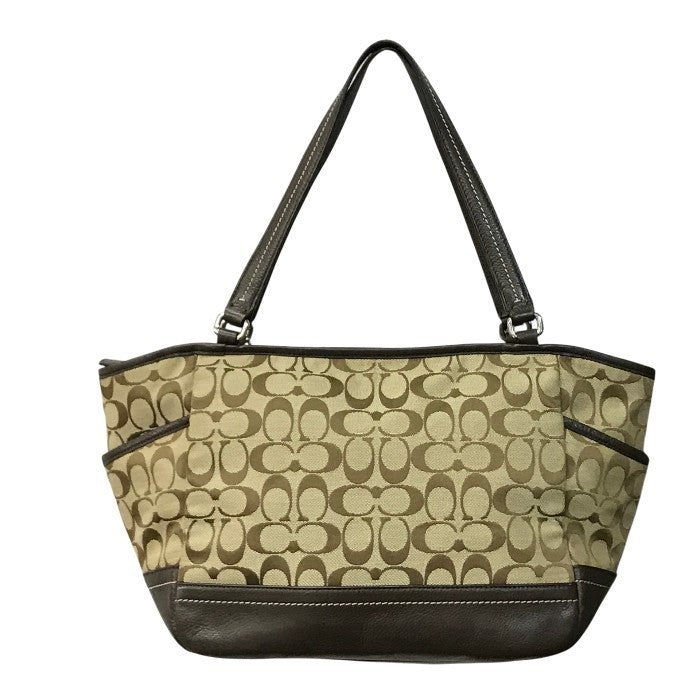 COACH コーチ シグネチャー トートバッグ レディース キャンバス/レザー ショルダー 大容量 カーキ/ブラウン F23297 中古 T1