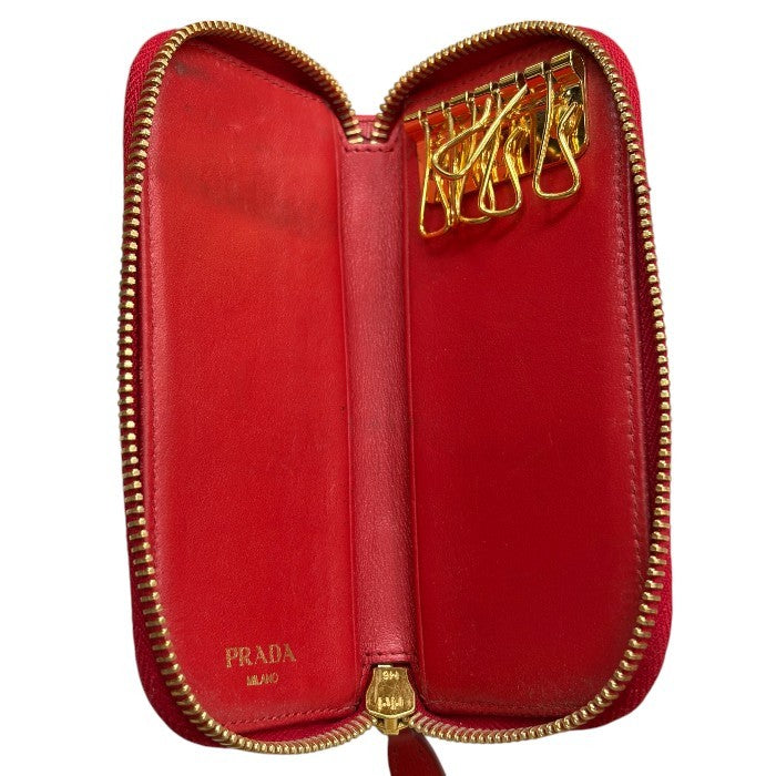 PRADA プラダ 6連 ラウンドファスナー キーケース レッド レザー ブランド 小物 レディース 中古 W４