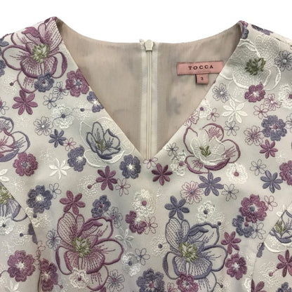 TOCCA トッカ HOLLY HOCK ワンピース レディース ノースリーブ 花柄 刺繍 ウォッシャブル ホリーホック ホワイト/パープル系 2サイズ MOPTOSM0800 中古 T1
