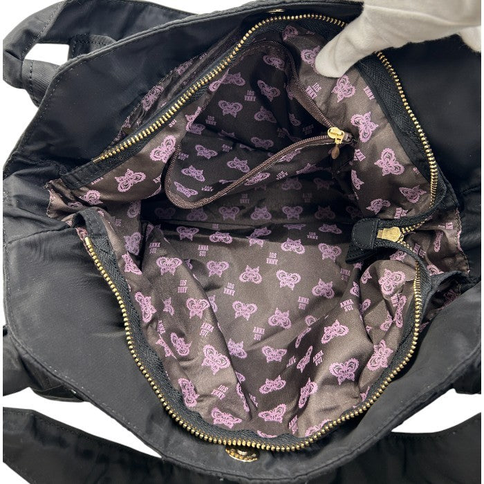 ANASUI アナスイ キルティング トートバッグ ショルダー付き ナイロン ブラック 鞄 2WAY レディース かわいい 中古 W1