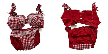 未使用品 PUG パグ petit palissee プチ パリーゼ Piace Rosso ブラジャー パンツ 4セット D70 M レディース 下着 ショーツ かわいい レース ギンガムチェック 中古 W４