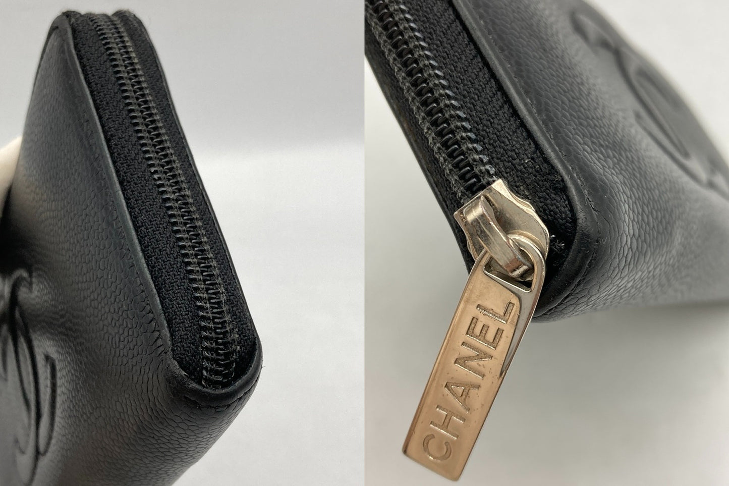 CHANEL シャネル キャビアスキン ラウンドファスナー長財布 ブラック 中古 D4